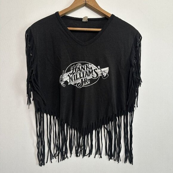 Sportswear Tops - Vintage Womens 1985 Hank Williams Jr Fringe T-shirt Tee Sz XL Cropped Country